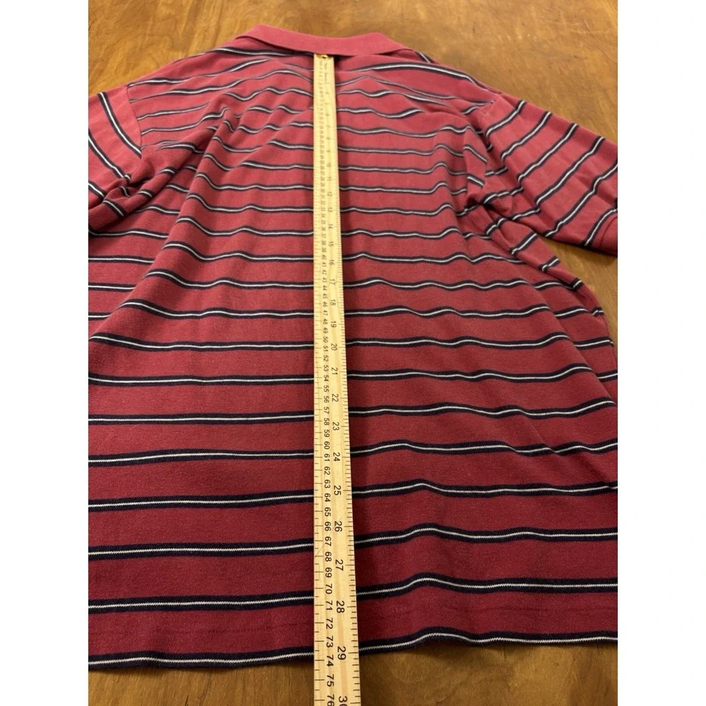 POLO Ralph Lauren Mens L Polo Shirt Red Navy Striped‎ Short Sleeve Preppy Vtg 90